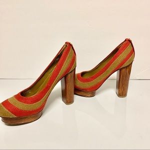 Tory Burch Joelle Linen & Leather Platform Pumps